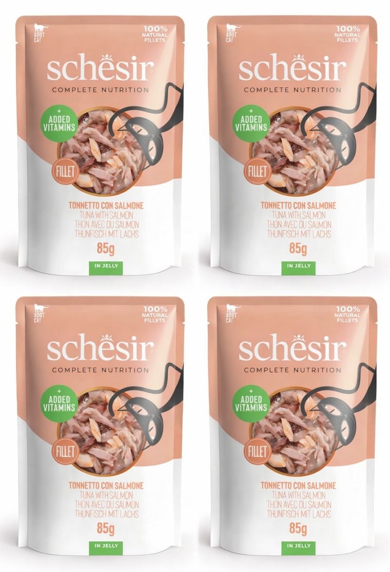 شيسر شيزير كومبليت نيوتريشن – تونة مع سلمون في الجيلي (أظرف) – طعام قطط رطب متكامل ومتوازن – مدعّم بالفيتامينات – 4 × 85 جم - Image 1